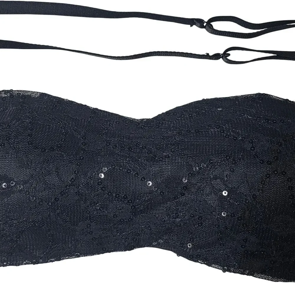 René Rofé NWT Black Sequin Convertible Stretch Bra with Removable Pads Size S